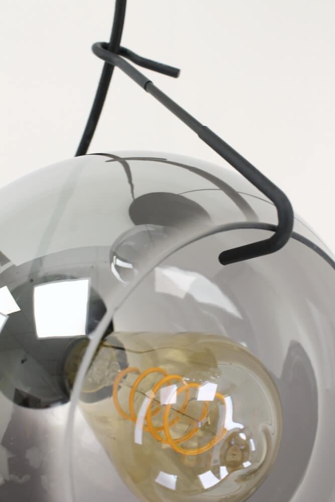 5-lichts hanglamp SACORRO metallic smoke zwart rond | glas met haak
