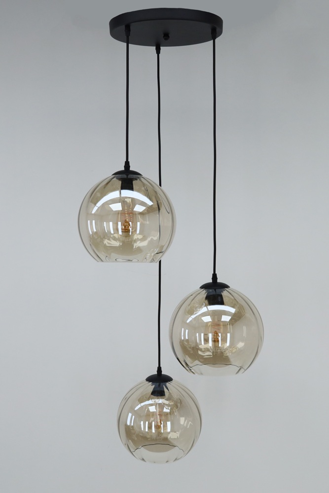 Stijlvolle hanglamp DONATO 3-lichts rond | Mokka / Amber