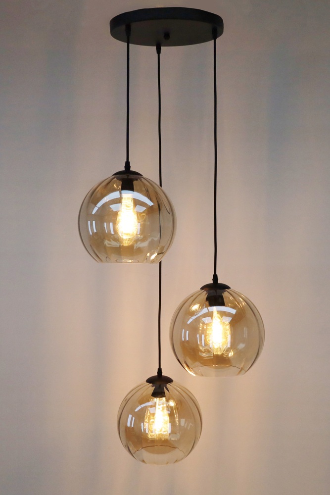 Stijlvolle hanglamp DONATO 3-lichts rond | Mokka / Amber