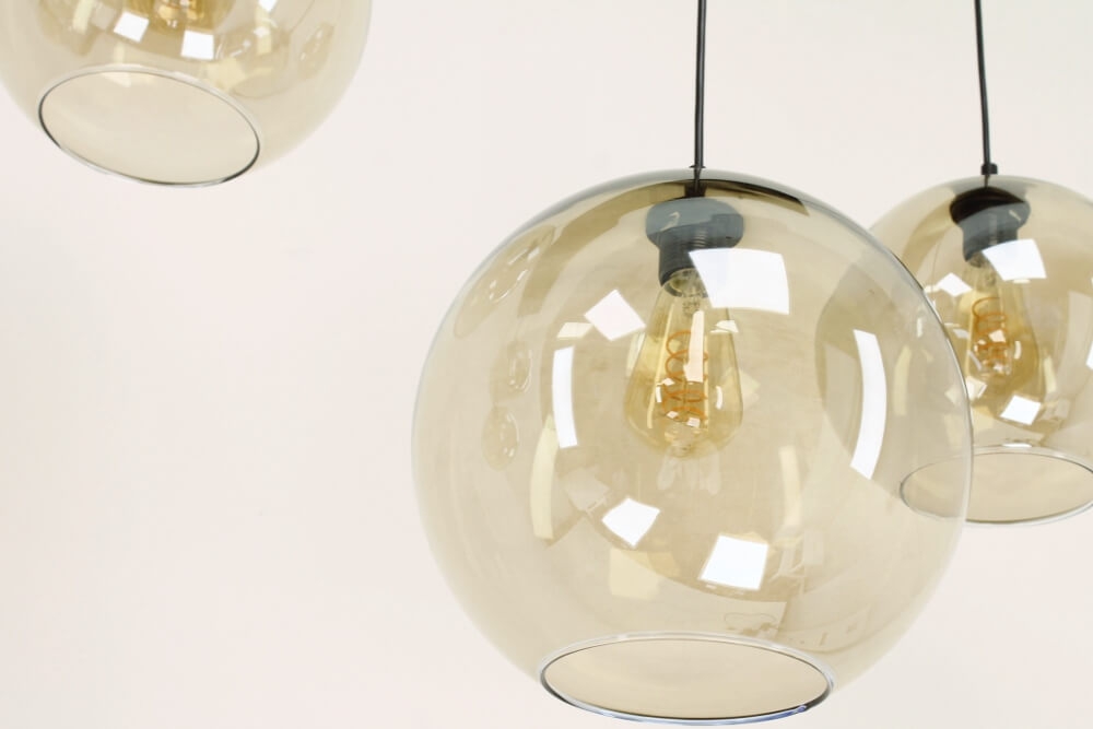 Glazen 6-lichts zwarte hanglamp BALLS smoke fumé | Brede balk 160 cm