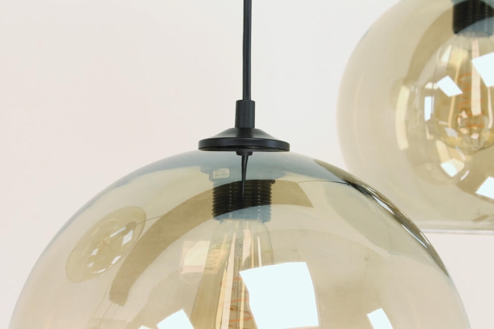 Glazen 6-lichts zwarte hanglamp BALLS smoke fumé | Brede balk 160 cm