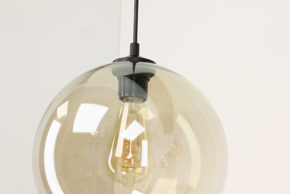 Glazen 6-lichts zwarte hanglamp BALLS smoke fumé | Brede balk 160 cm