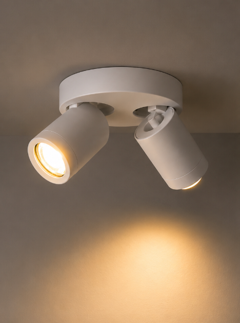 Strakke opbouwspot LEXI 2-lichts rond IP44 | Wit