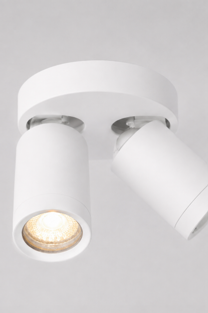 Strakke opbouwspot LEXI 2-lichts rond IP44 | Wit