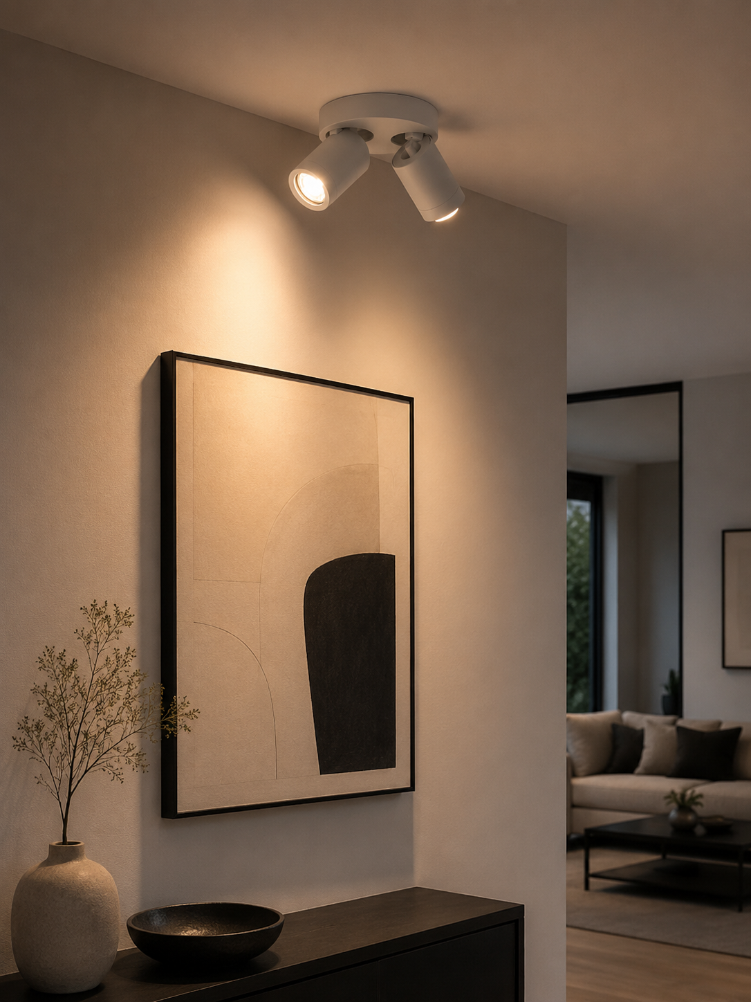 Strakke opbouwspot LEXI 2-lichts rond IP44 | Wit