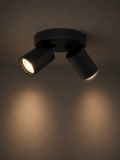 Strakke opbouwspot LEXI 2-lichts rond IP44 | Zwart