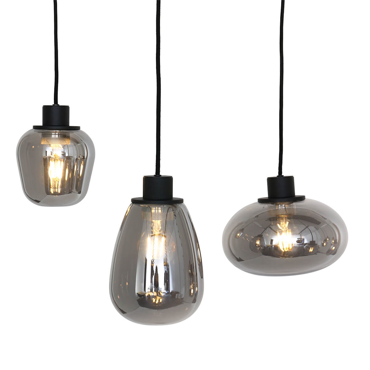 Hanglamp DEFLEX 8-lichts metallic smoke zwart op balk | Brede balk 140 x 25
