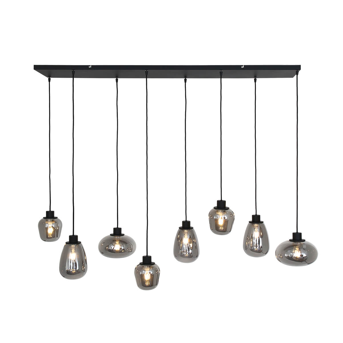 Hanglamp DEFLEX 8-lichts metallic smoke zwart op balk | Brede balk 140 x 25