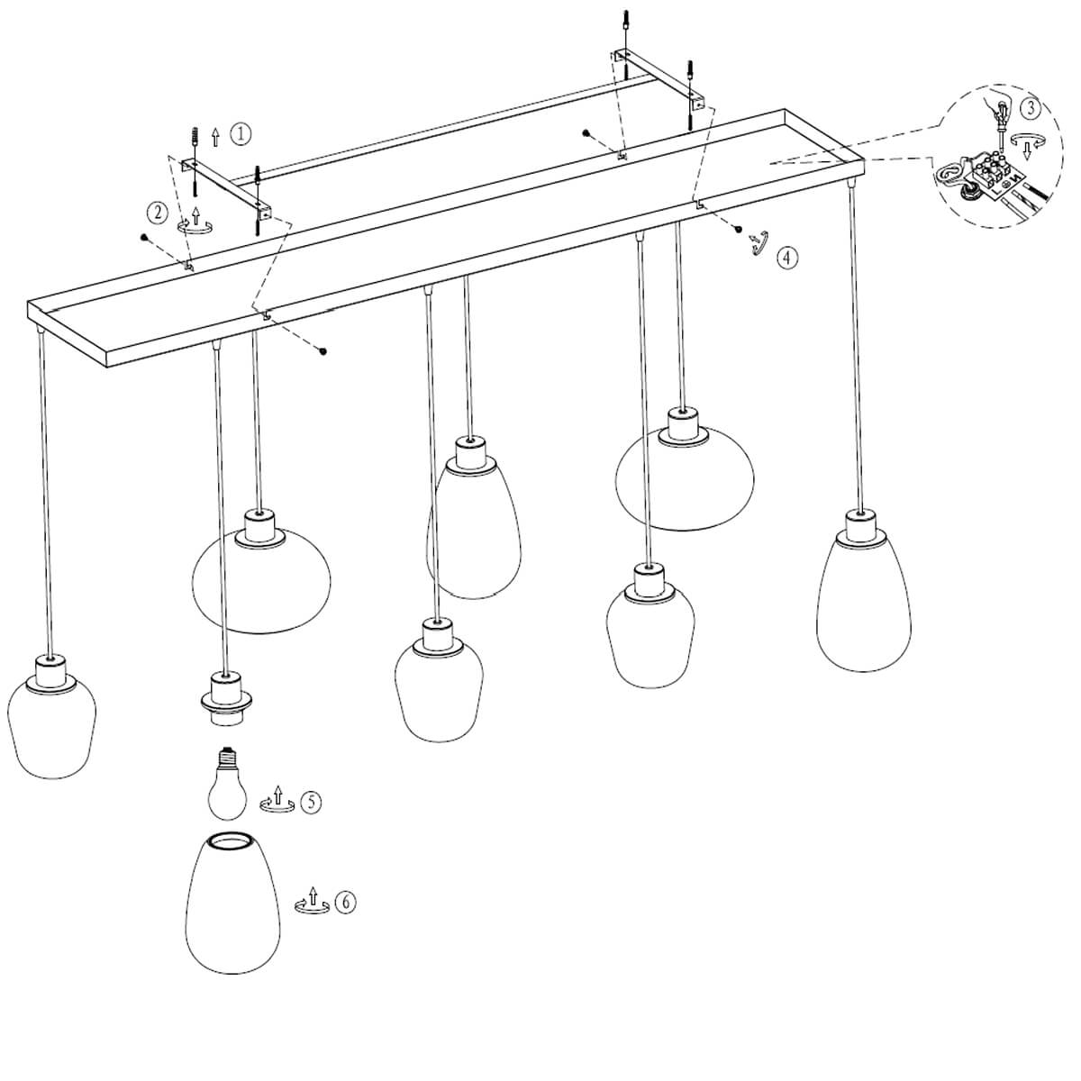 Hanglamp DEFLEX 8-lichts metallic smoke zwart op balk | Brede balk 140 x 25