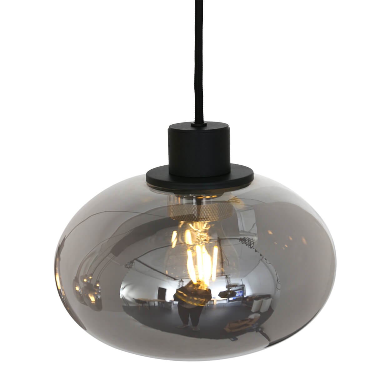 Hanglamp DEFLEX 8-lichts metallic smoke zwart op balk | Brede balk 140 x 25