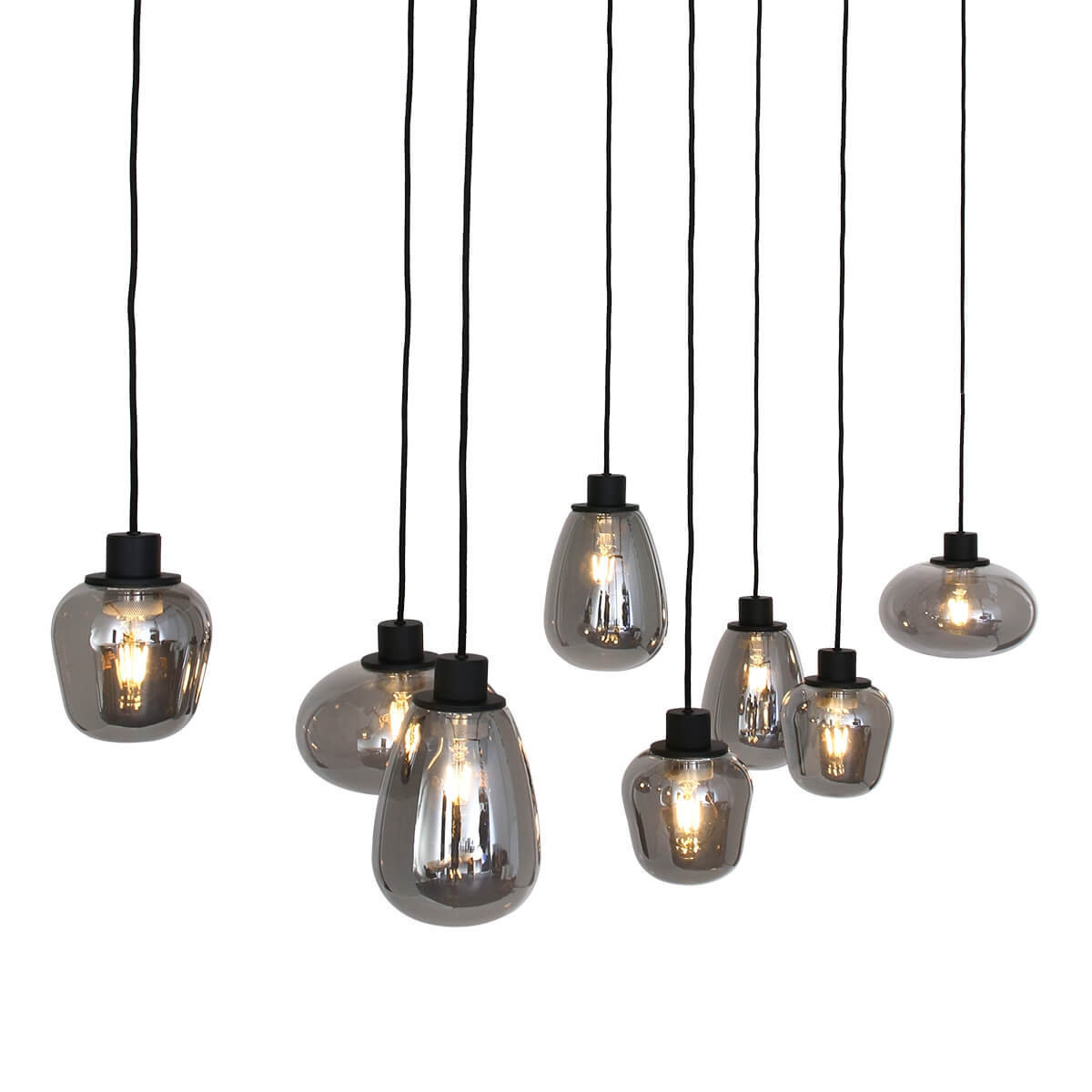 Hanglamp DEFLEX 8-lichts metallic smoke zwart op balk | Brede balk 140 x 25