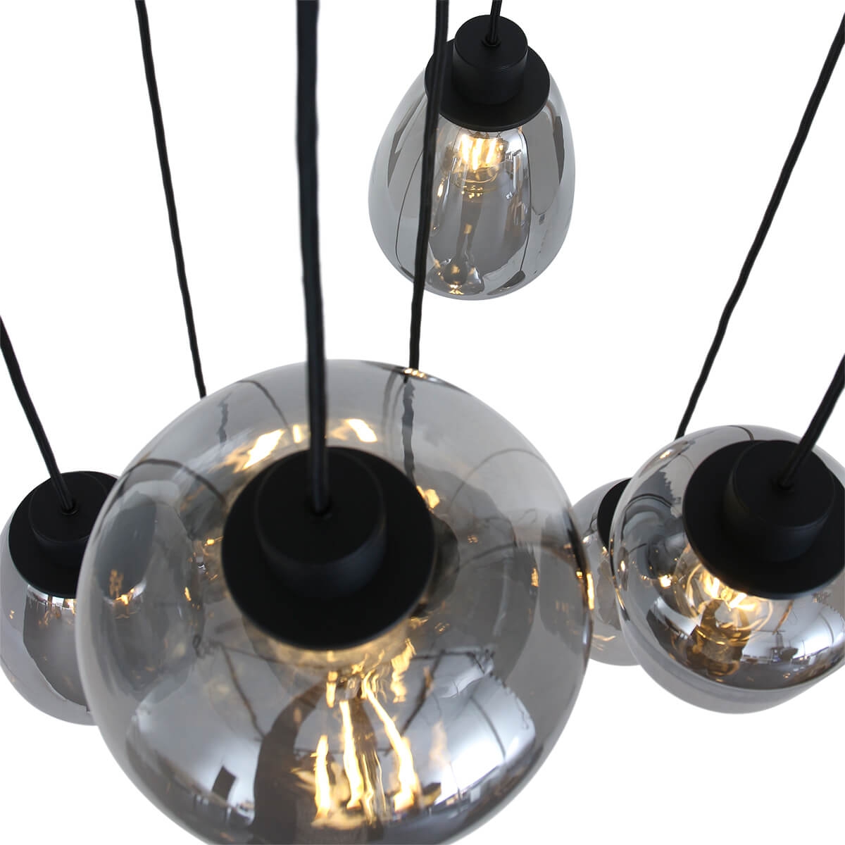 Hanglamp DEFLEX 7-lichts metallic smoke zwart ronde plaat | Ronde plaat 50 cm