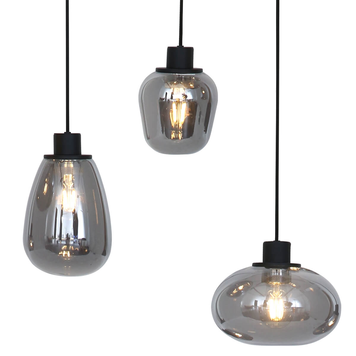 Hanglamp DEFLEX 7-lichts metallic smoke zwart ronde plaat | Ronde plaat 50 cm