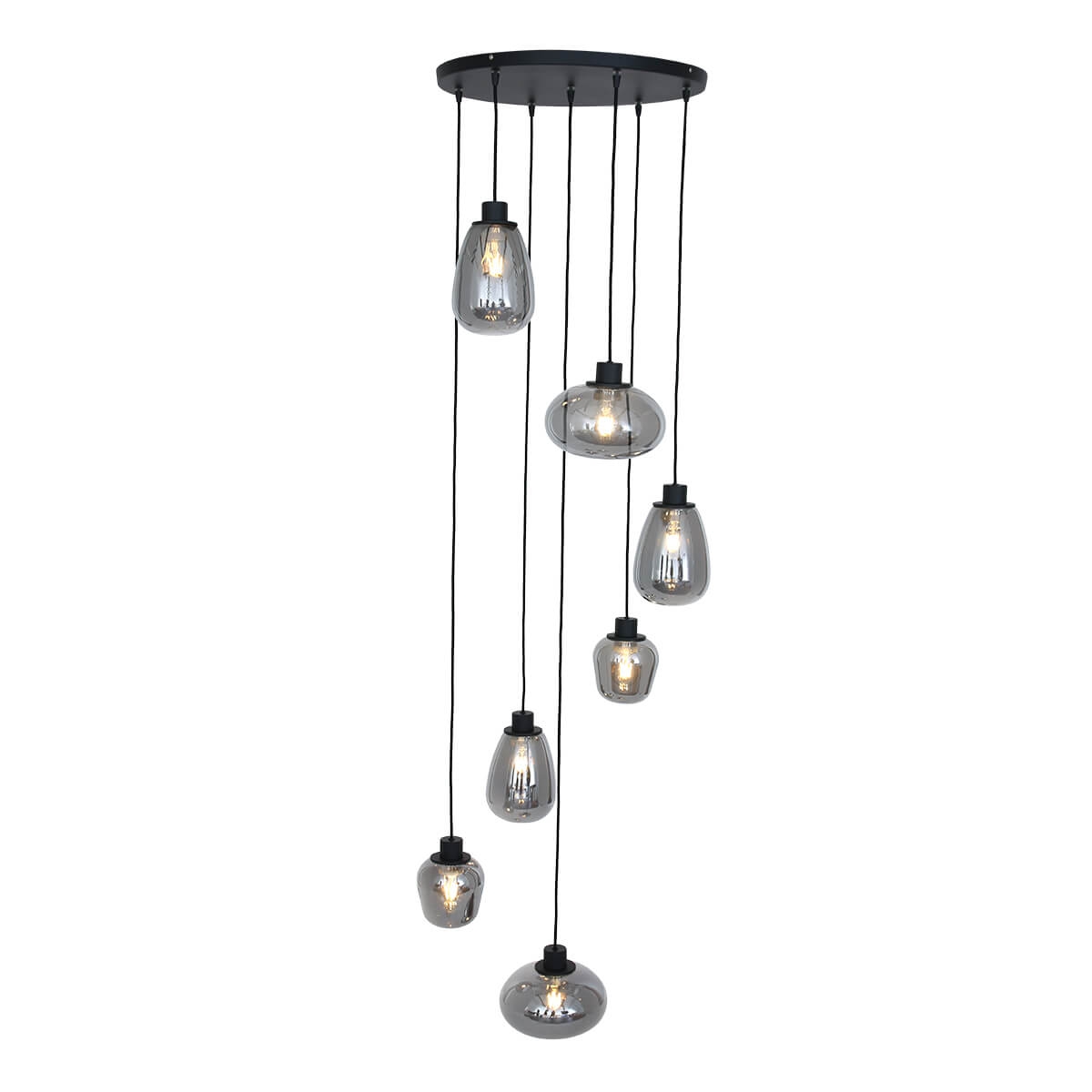 Hanglamp DEFLEX 7-lichts metallic smoke zwart ronde plaat | Ronde plaat 50 cm
