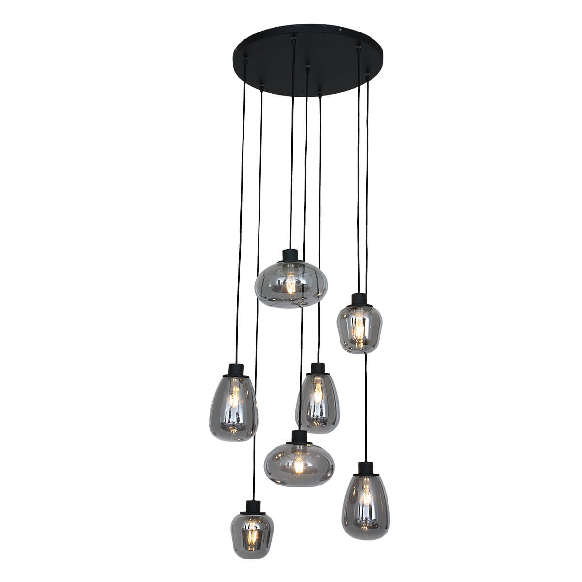 Hanglamp DEFLEX 7-lichts metallic smoke zwart ronde plaat | Ronde plaat 50 cm