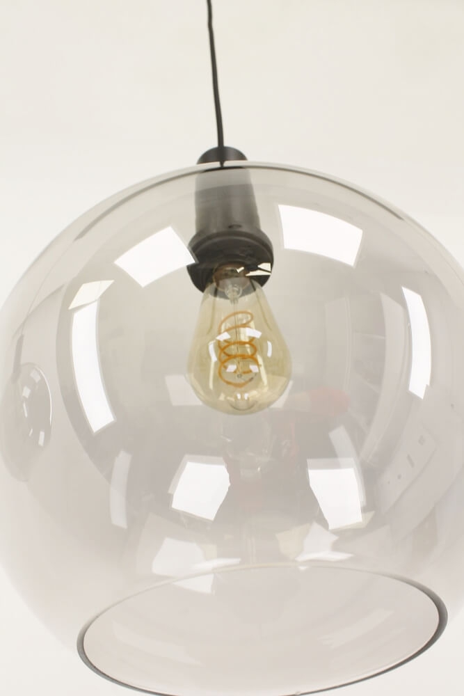 Hanglamp SONDRA licht smoke zwart op balk 120 cm | 3x glas Ø 30 cm