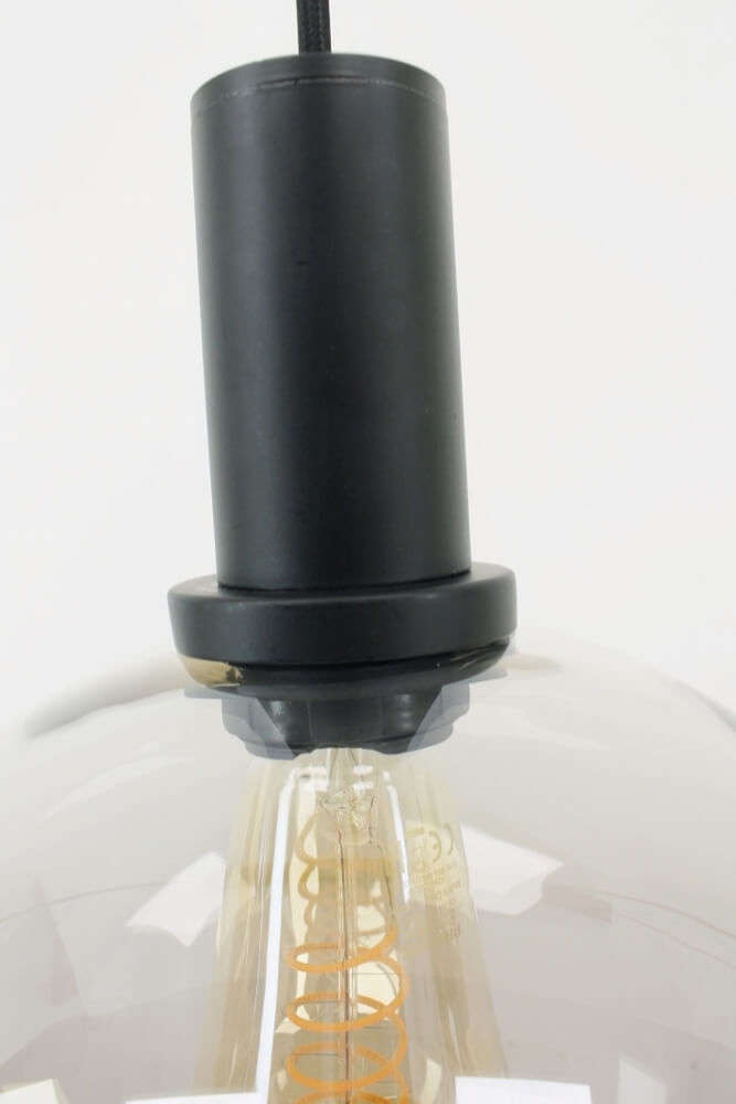 Hanglamp SONDRA licht smoke zwart op balk 120 cm | 3x glas Ø 30 cm