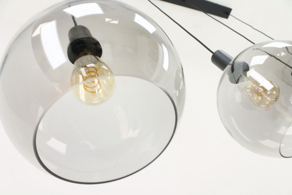 Hanglamp SONDRA licht smoke zwart op balk 120 cm | 3x glas Ø 30 cm
