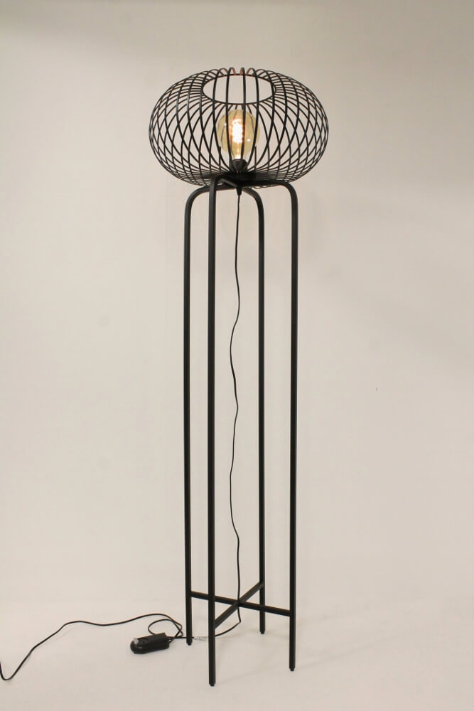 Sierlijke draad vloerlamp BOLERO zwart met frame | Ø 50 cm