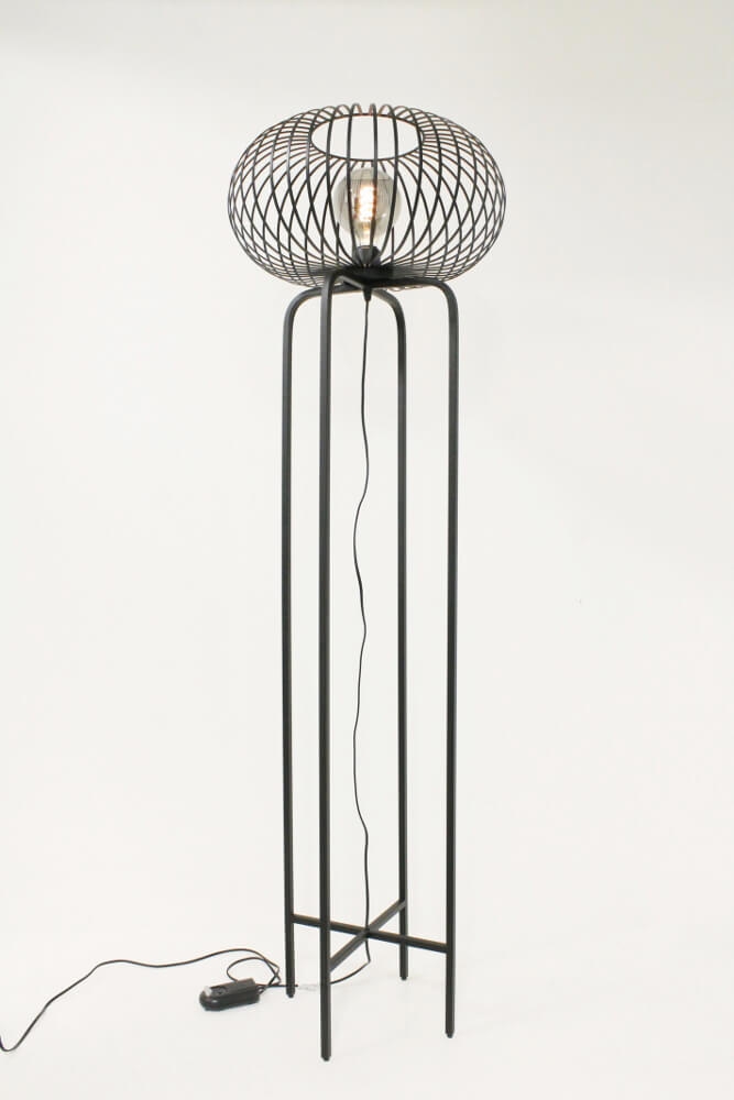 Sierlijke draad vloerlamp BOLERO zwart met frame | Ø 50 cm