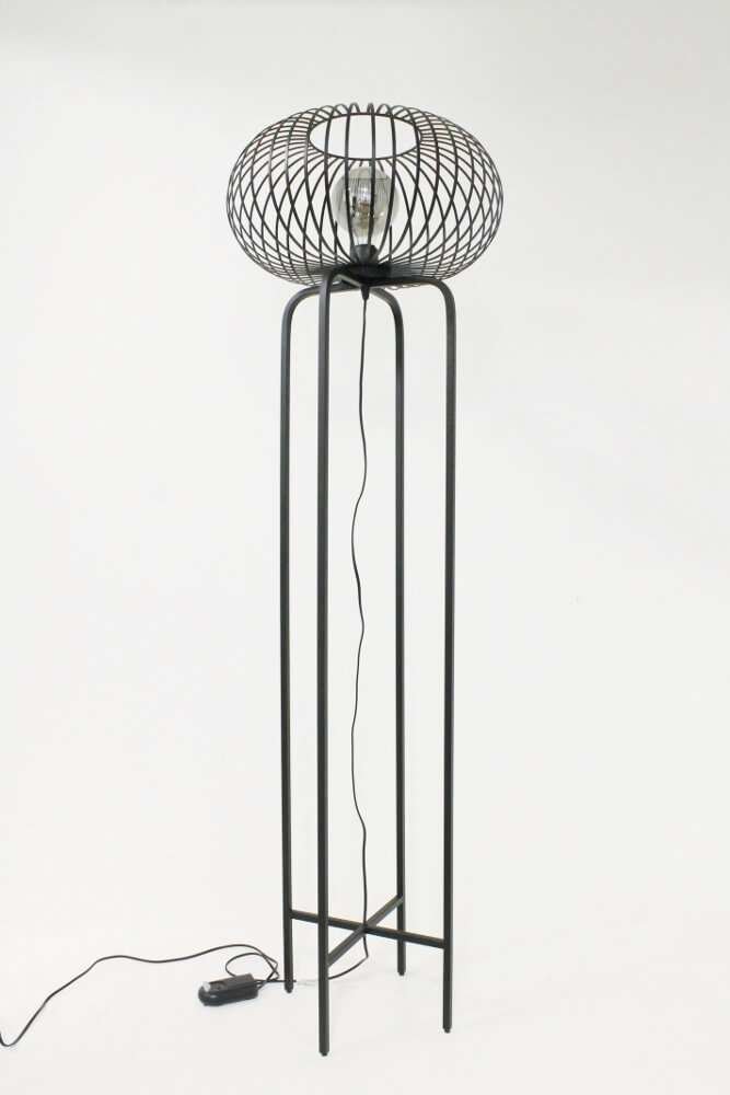 Sierlijke draad vloerlamp BOLERO zwart met frame | Ø 50 cm