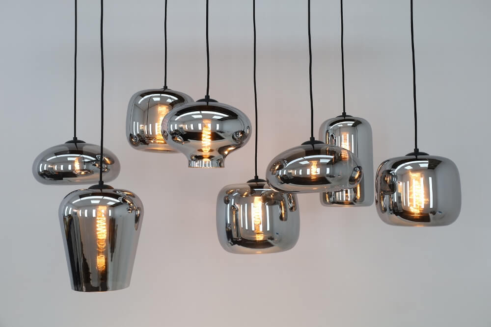 8-lichts hanglamp BY EEFFY metallic smoke zwart | Brede balk 130 x 35 cm