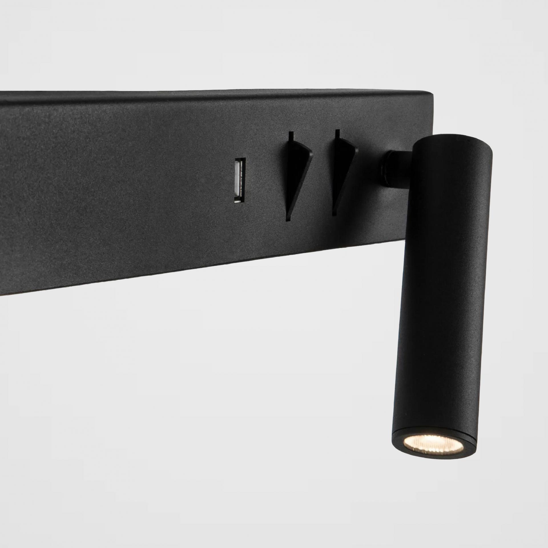 Bed wandlamp SANDEE LINKS 2x LED met USB | Zwart