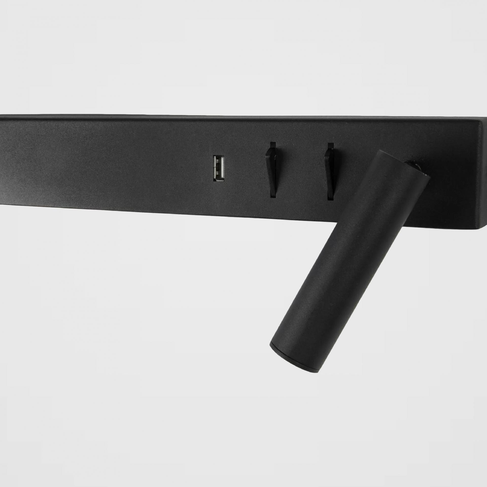 Bed wandlamp SANDEE LINKS 2x LED met USB | Zwart