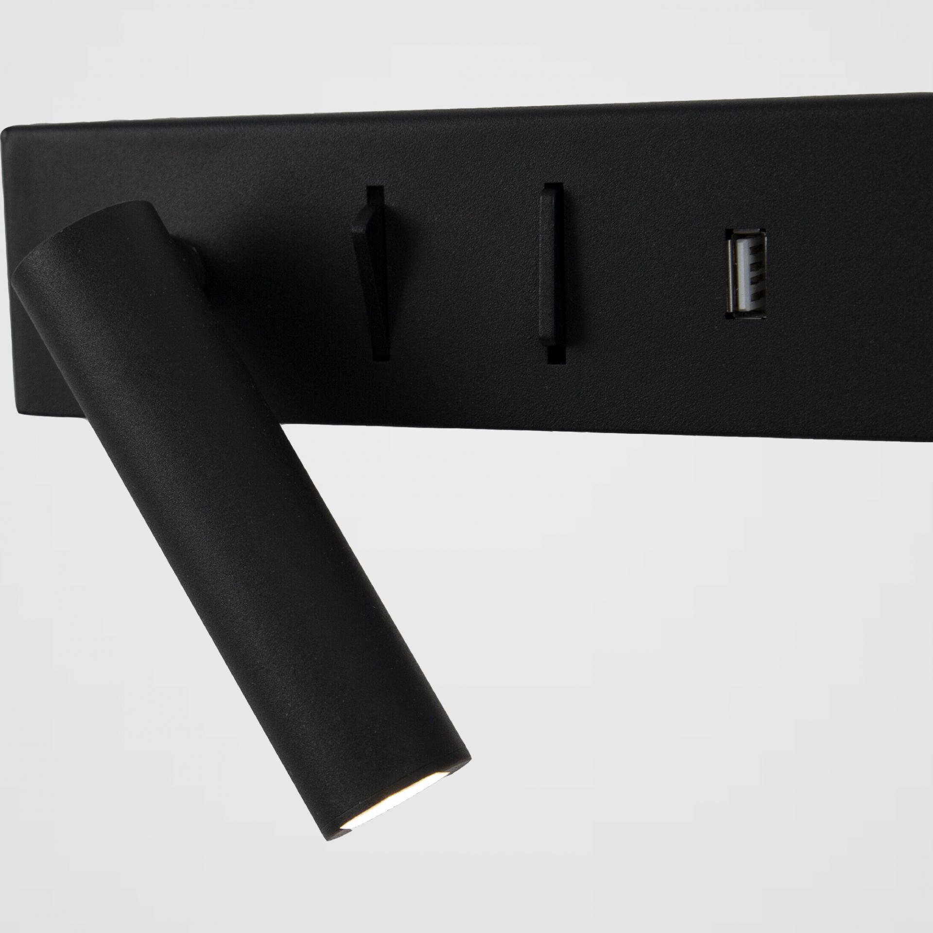 Bed wandlamp SANDEE RECHTS 2x LED met USB | Zwart