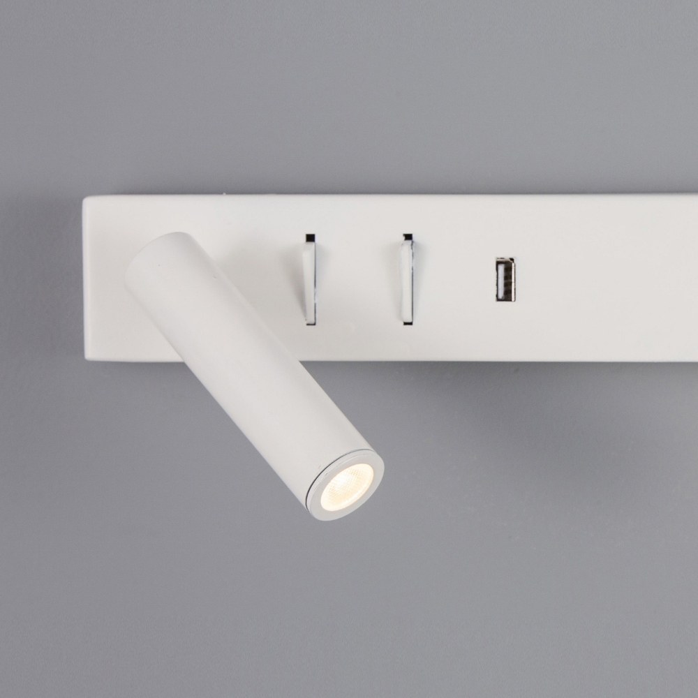 Bed wandlamp SANDEE RECHTS 2x LED met USB | Wit