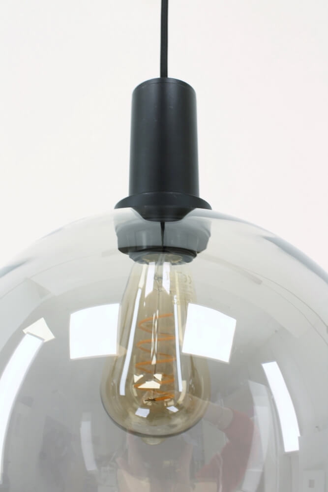Hanglamp SONDRA licht smoke zwart op balk 120 cm | 4x glas Ø 25 cm