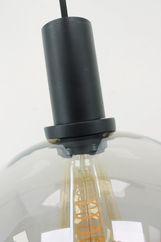 Hanglamp SONDRA licht smoke zwart op balk 120 cm | 4x glas Ø 25 cm