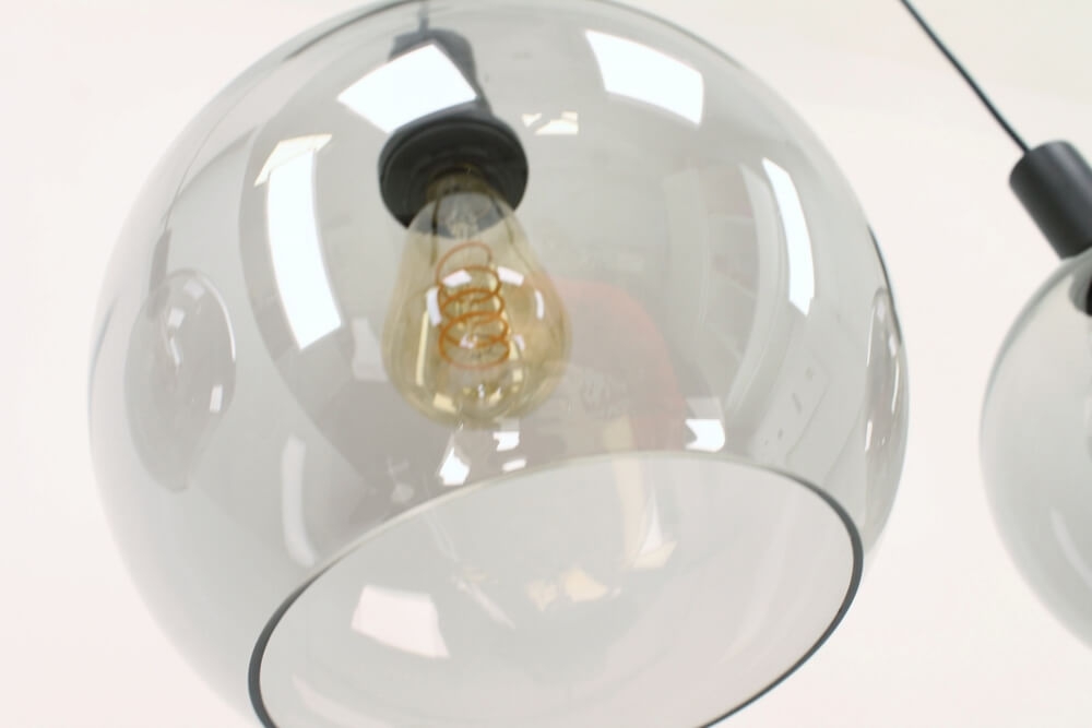 Hanglamp SONDRA licht smoke zwart op balk 120 cm | 4x glas Ø 25 cm