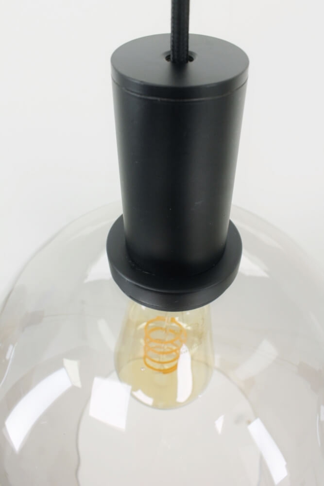 Hanglamp SONDRA licht smoke zwart op balk 120 cm | 4x glas Ø 25 cm