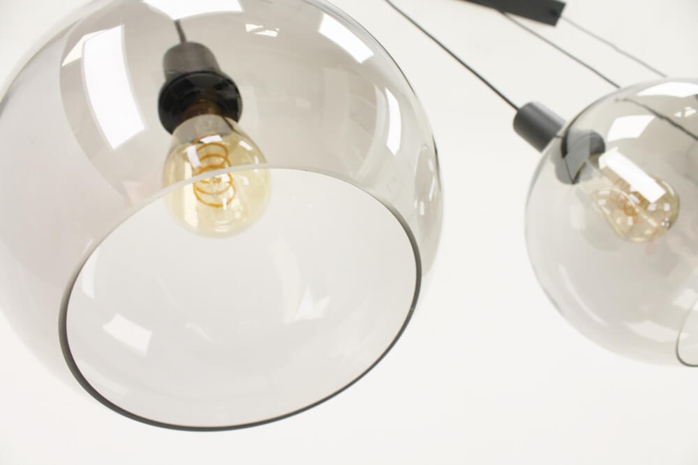 Hanglamp SONDRA licht smoke zwart op balk 120 cm | 4x glas Ø 25 cm