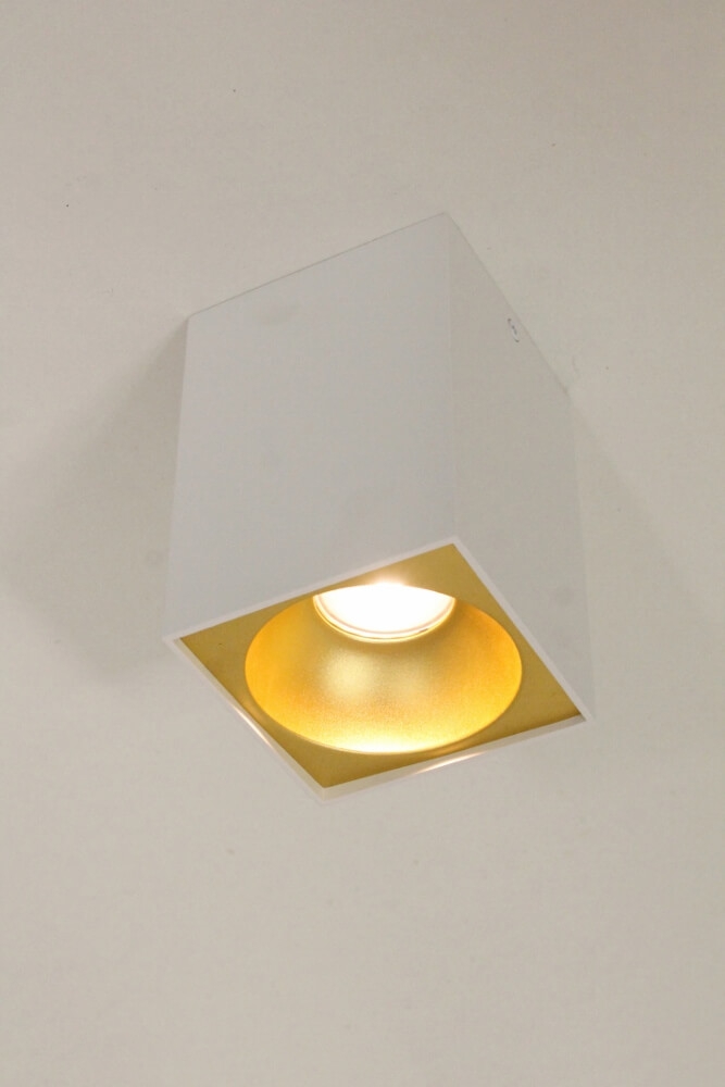 Plafondlamp / Opbouwspot ZUMA DEEP 1-lichts vierkant | Wit / Goud