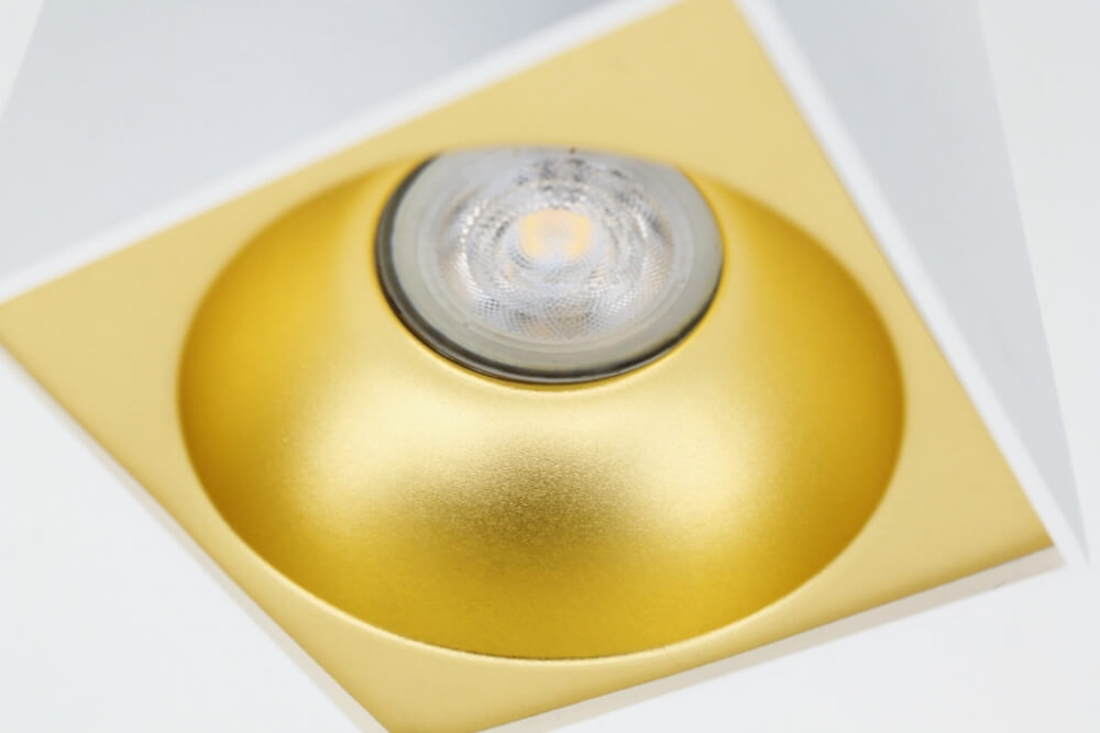 Plafondlamp / Opbouwspot ZUMA DEEP 1-lichts vierkant | Wit / Goud
