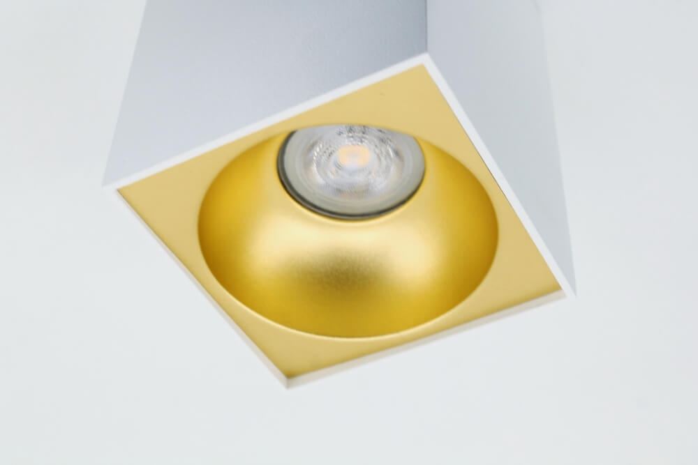 Plafondlamp / Opbouwspot ZUMA DEEP 1-lichts vierkant | Wit / Goud