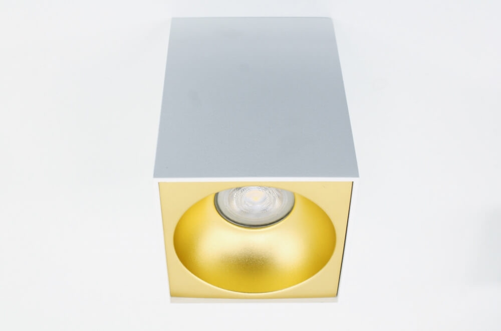 Plafondlamp / Opbouwspot ZUMA DEEP 1-lichts vierkant | Wit / Goud