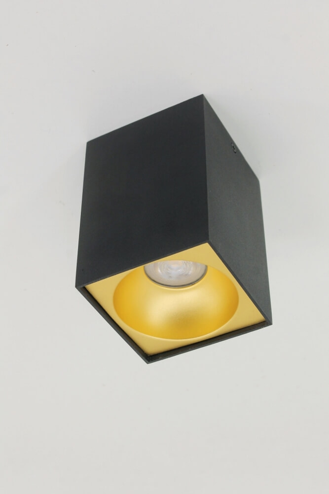 Plafondlamp / Opbouwspot ZUMA DEEP 1-lichts vierkant | Zwart / Goud