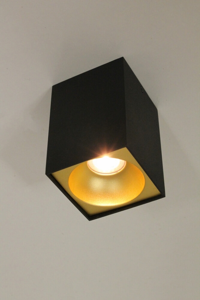 Plafondlamp / Opbouwspot ZUMA DEEP 1-lichts vierkant | Zwart / Goud