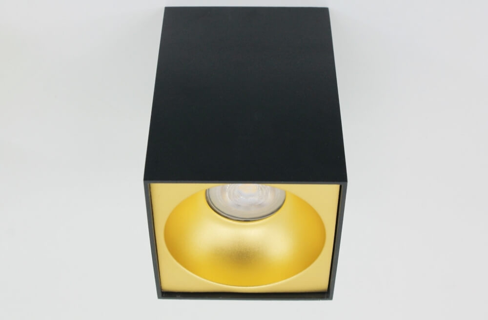 Plafondlamp / Opbouwspot ZUMA DEEP 1-lichts vierkant | Zwart / Goud