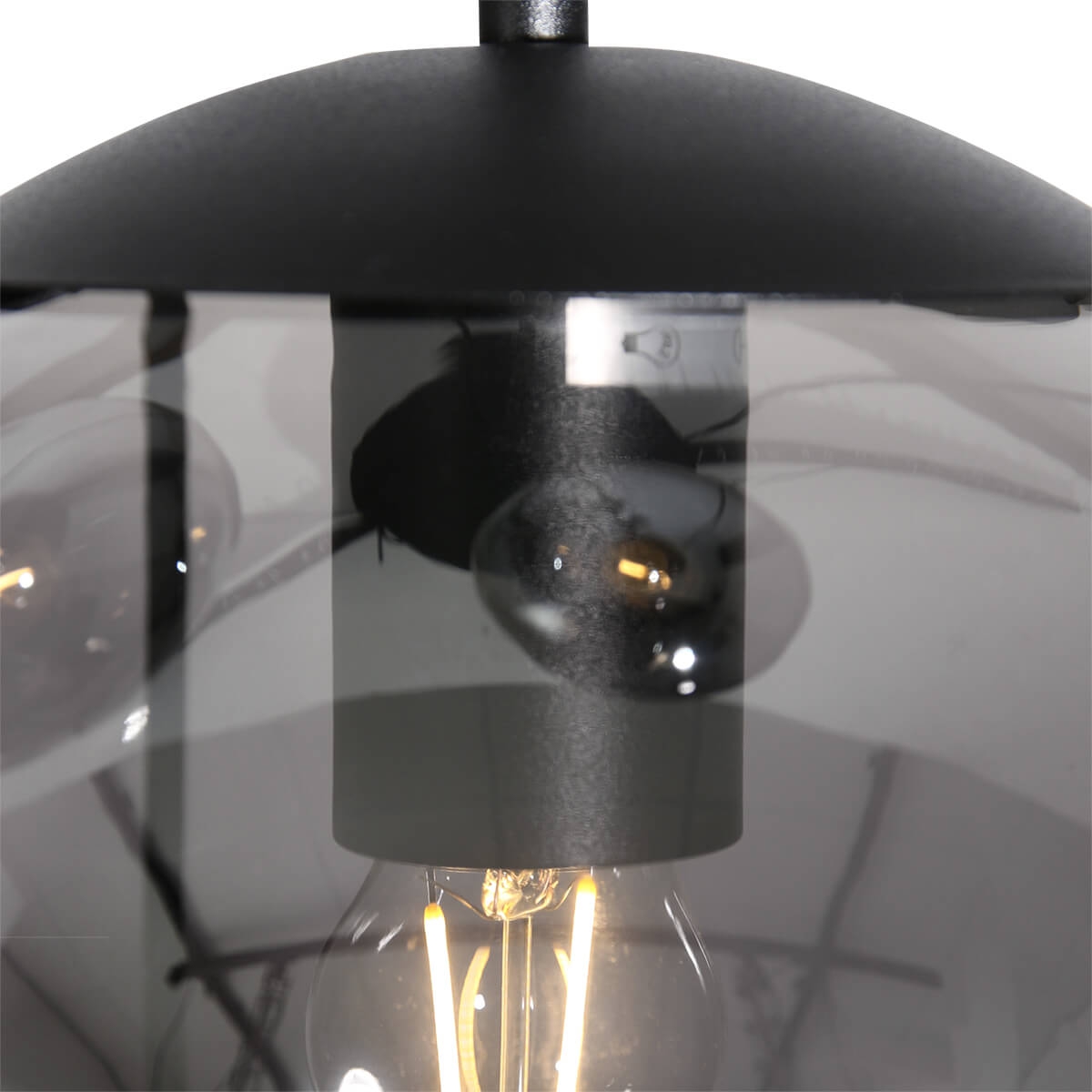Hanglamp BOLLIQUE 5-lichts ronde plaat 40 cm | Zwart / Smoke