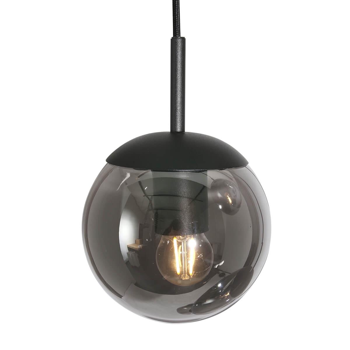 Hanglamp BOLLIQUE 5-lichts ronde plaat 40 cm | Zwart / Smoke