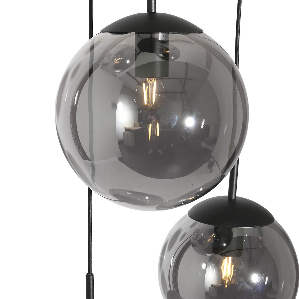 Hanglamp BOLLIQUE 5-lichts ronde plaat 40 cm | Zwart / Smoke