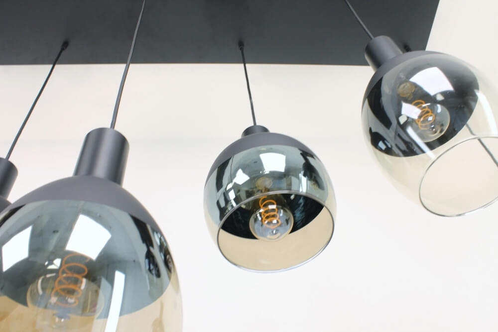 Glazen kokerhanglamp 8-lichts PHILOU zwart / amber fumé | Brede balk 160 cm