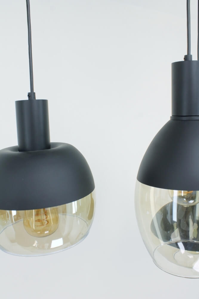 Glazen kokerhanglamp 8-lichts PHILOU zwart / amber fumé | Brede balk 160 cm