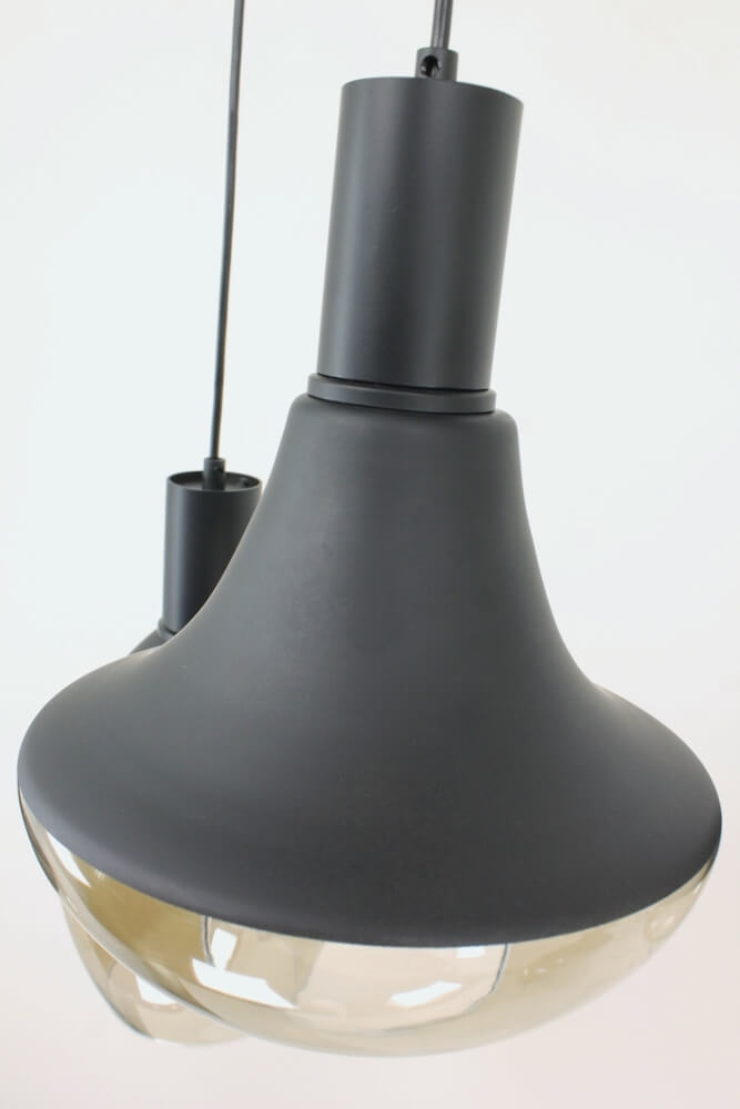 Glazen kokerhanglamp 8-lichts PHILOU zwart / amber fumé | Brede balk 160 cm