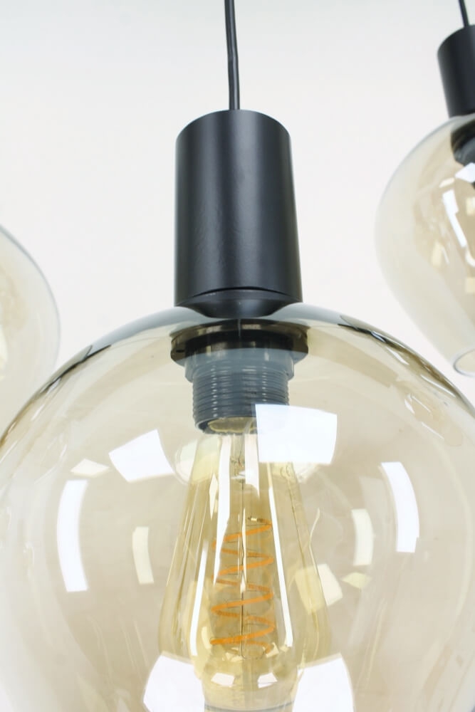 Sfeervolle 8-lichts kokerhanglamp TINO met druppel fumé glazen | Balk 160 cm