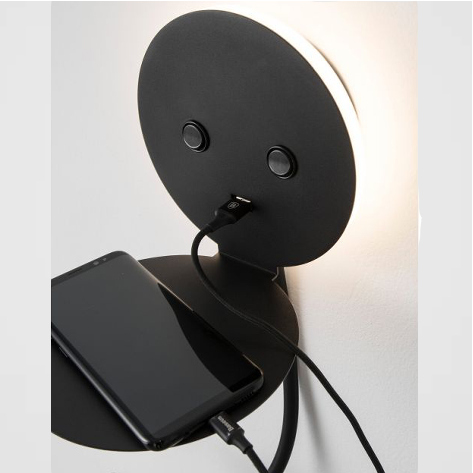 Flexibele wandlamp CLIP 2x LED met plankje en USB | Zwart